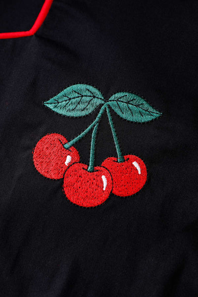 Cherry Embroidery of Mabel Rockabilly Midi Shirt Dress