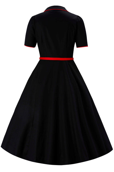 Back view of Mabel Rockabilly Midi Shirt Dress With Swallow Embroidery