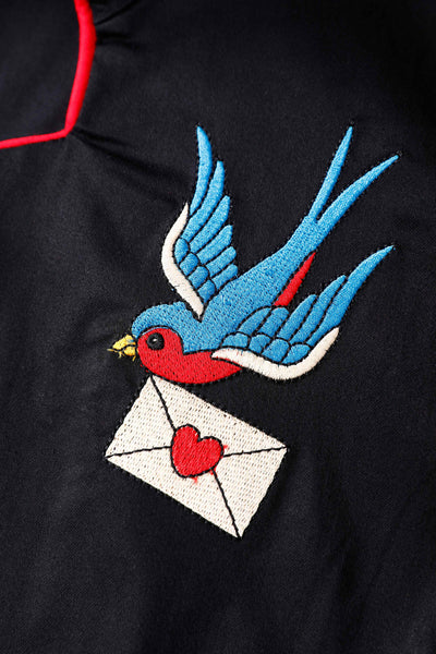 Pettern of Mabel Rockabilly Midi Shirt Dress With Swallow Embroidery