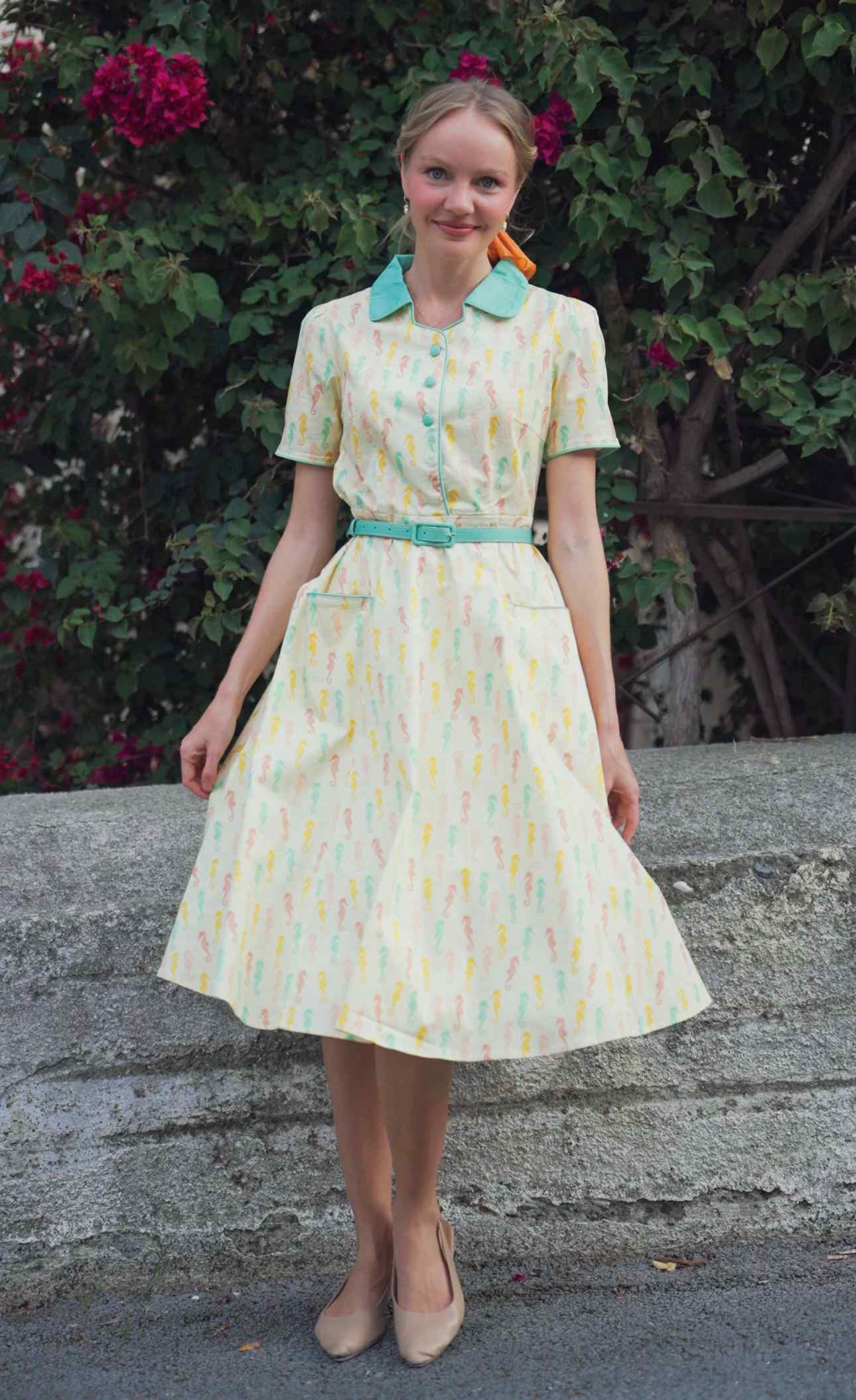 A model wearing a Mabel Seahorse Midi Shirt Dress