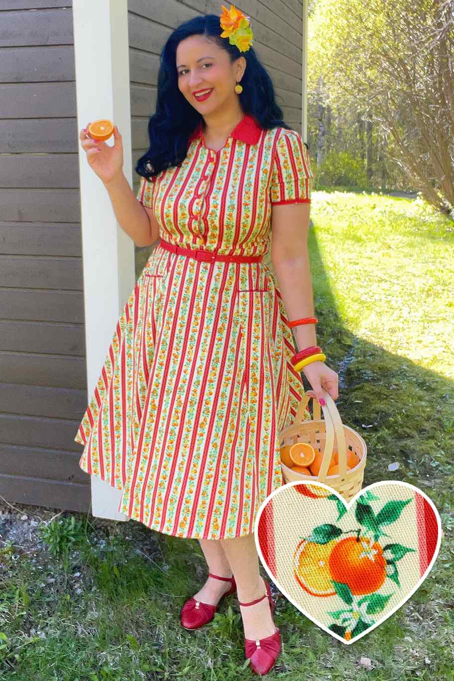 Mabel Summer Orange Midi Shirt Dress In Cotton