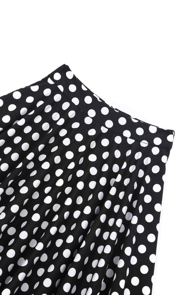 Waistband of Maisie Black Polka Dot Full Circle Midi Skirt