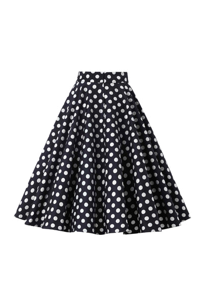 Back view of Maisie Black Polka Dot Full Circle Midi Skirt