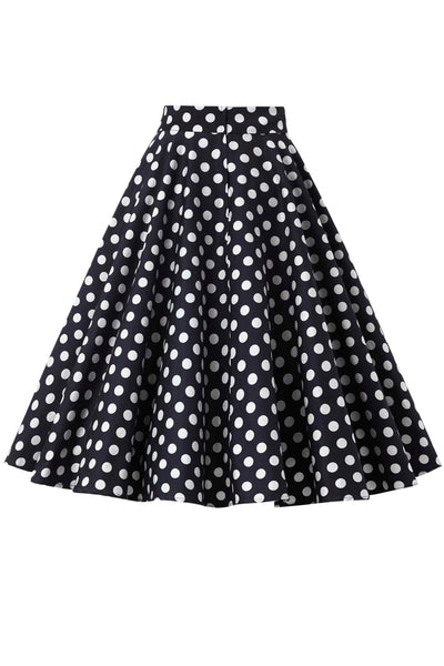 Back view of Maisie Black Polka Dot Full Circle Midi Skirt