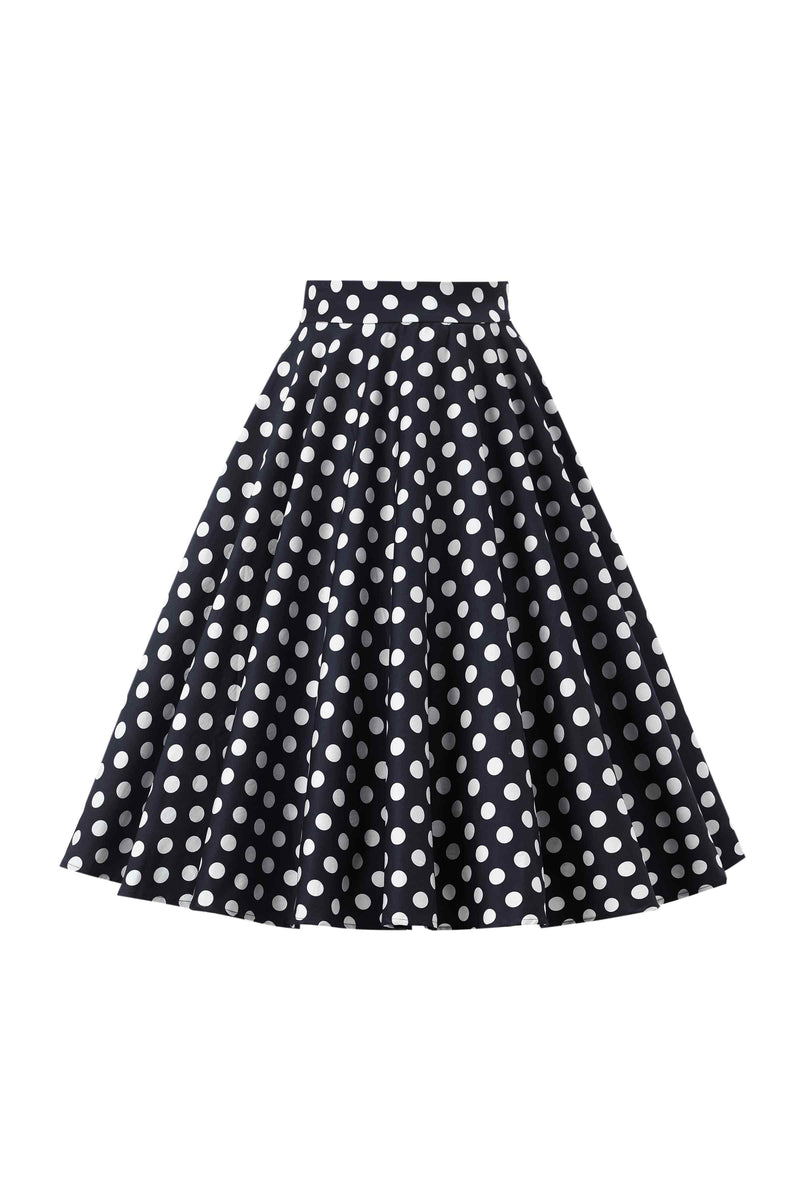 Front view of Maisie Black Polka Dot Full Circle Midi Skirt
