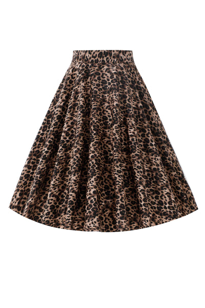 Front view of Maisie Leopard Print Full Circle Midi Skirt