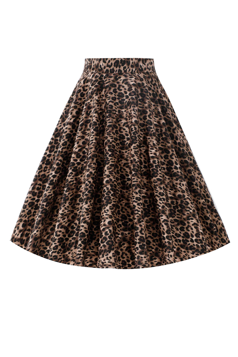 Front view of Maisie Leopard Print Full Circle Midi Skirt
