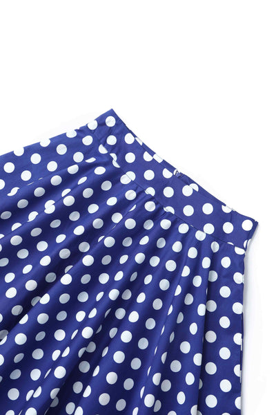 Waistband of Maisie Navy Polka Dot Full Circle Midi Skirt