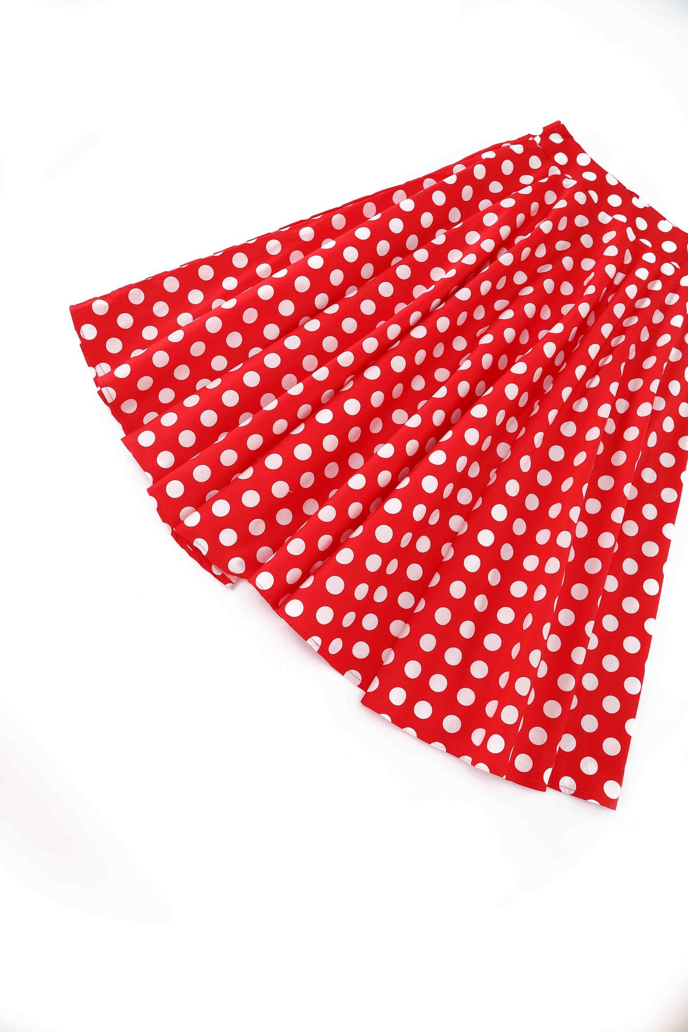 Close up view of Maisie Red Polka Dot Full Circle Midi Skirt