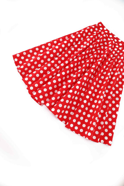Close up view of Maisie Red Polka Dot Full Circle Midi Skirt