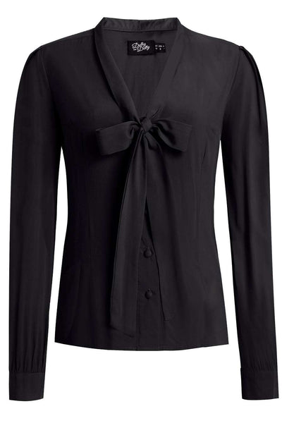 Front view of Margaret Long Sleeved Blouse In Black