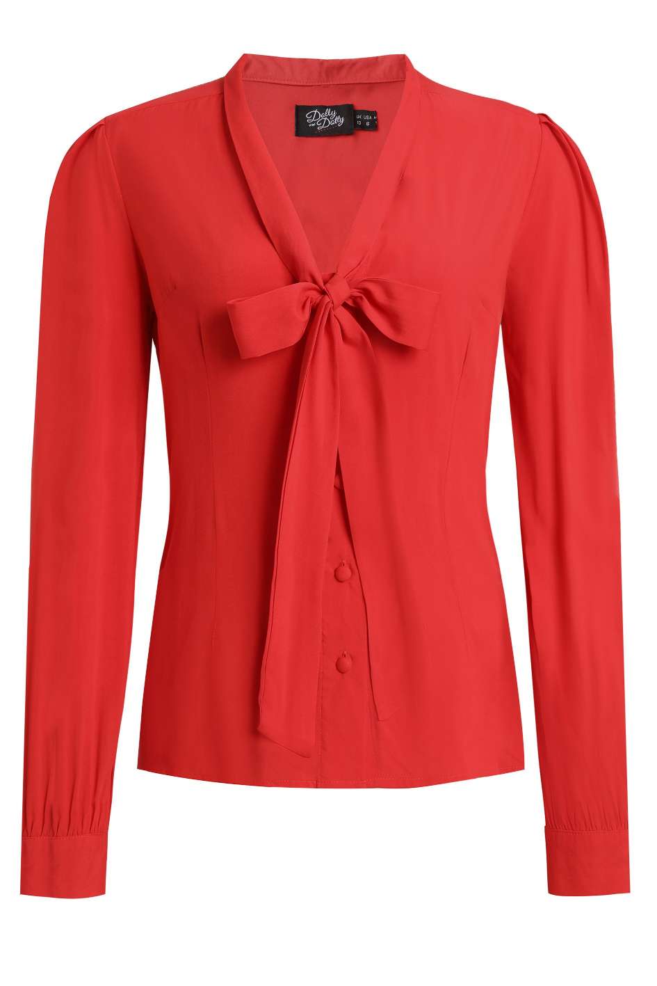 Front view of Margaret Long Sleeved Blouse In Red