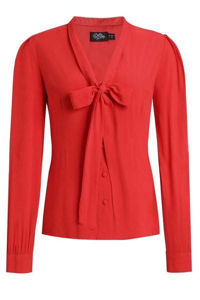 Front view of Margaret Long Sleeved Blouse In Red