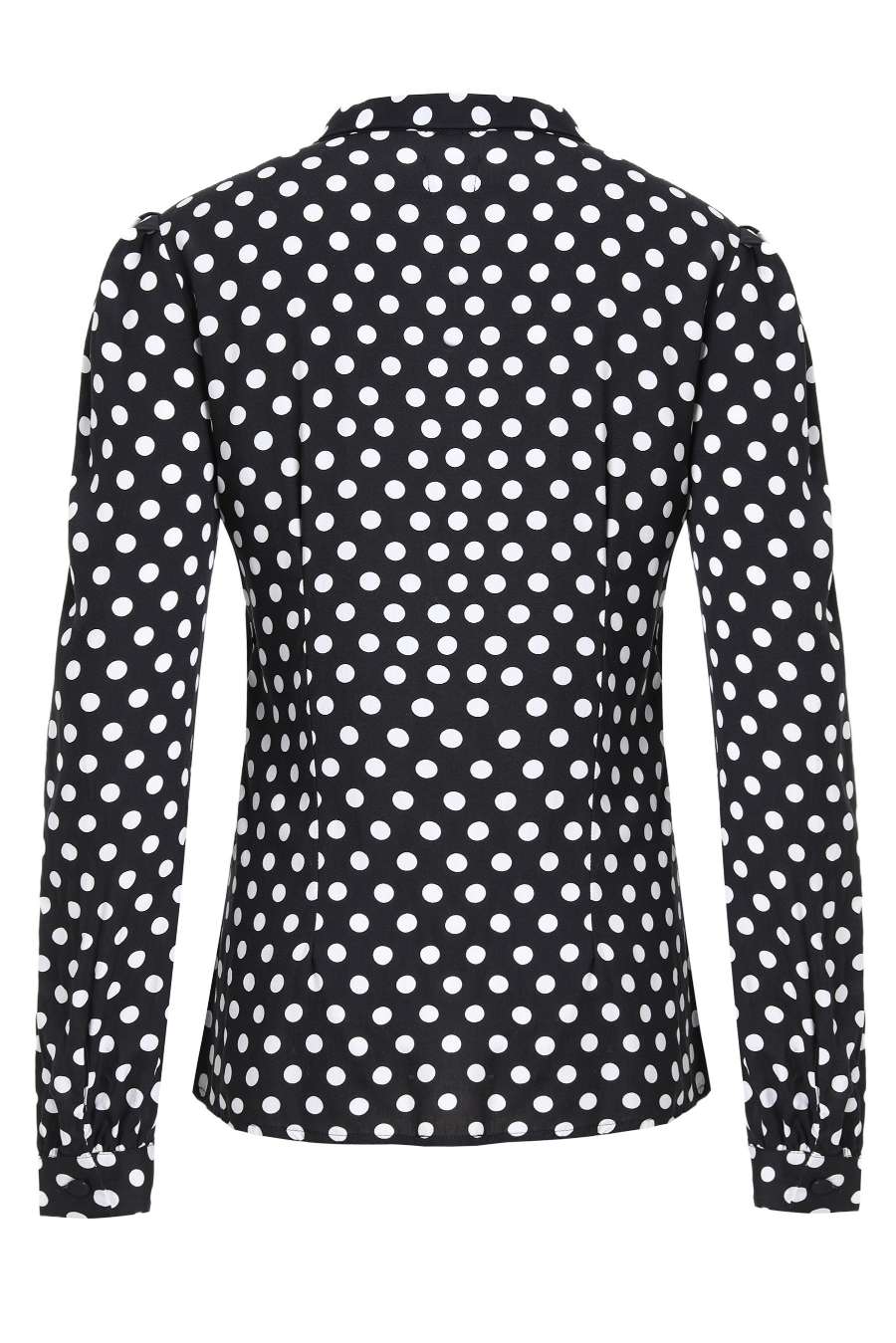 Back view of Margaret Polka Dot Long Sleeved Blouse In Black