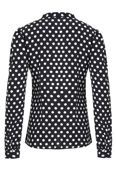 Back view of Margaret Polka Dot Long Sleeved Blouse In Black