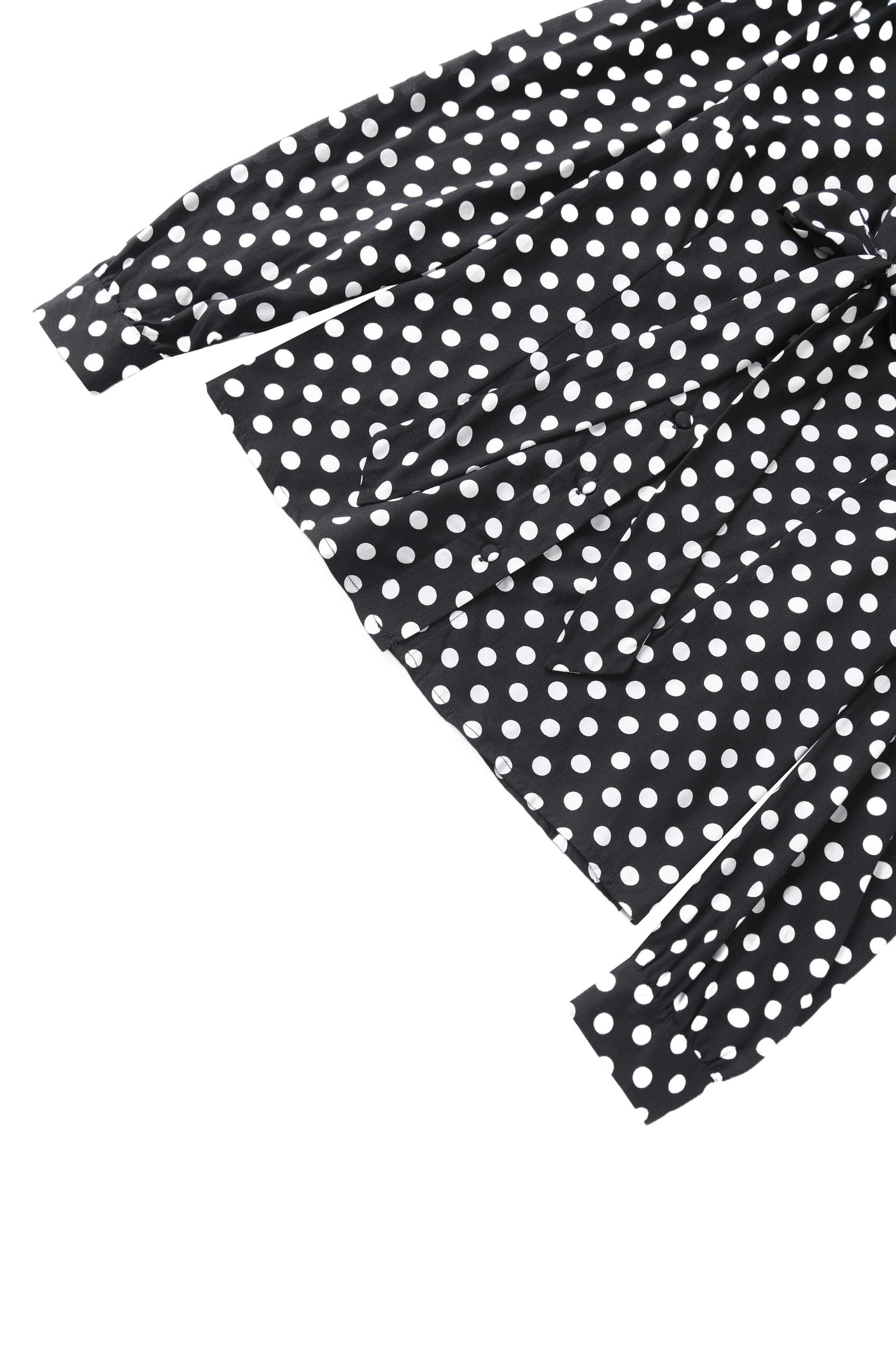 Close up view of Margaret Polka Dot Long Sleeved Blouse In Black