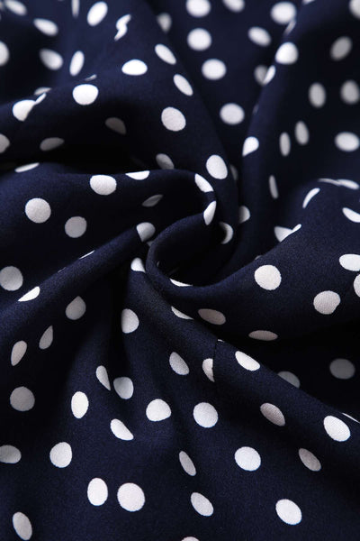 Fabric of Margaret Polka Dot Long Sleeved Blouse In Dark Blue