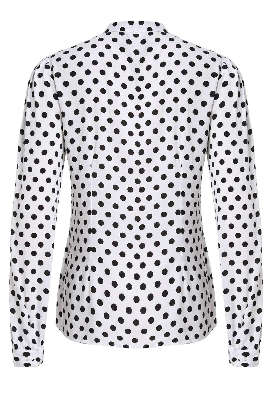 Back view of Margaret Polka Dot Long Sleeved Blouse In White