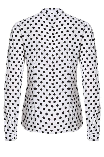 Back view of Margaret Polka Dot Long Sleeved Blouse In White