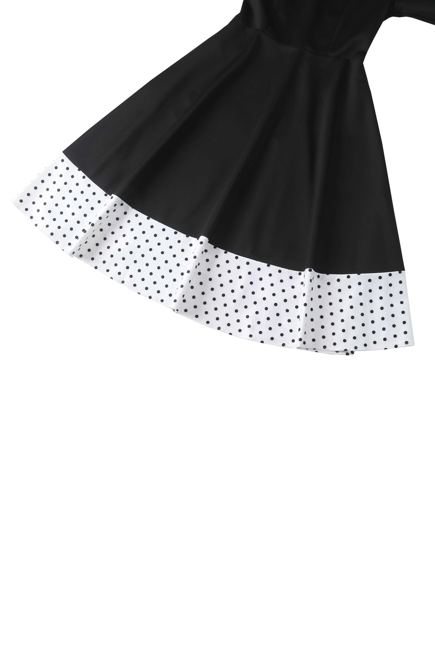Close up view of Maria Black Circle Dress With Polka Dots