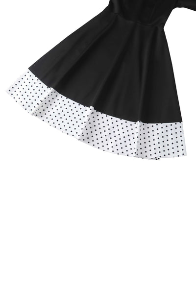 Close up view of Maria Black Circle Dress With Polka Dots