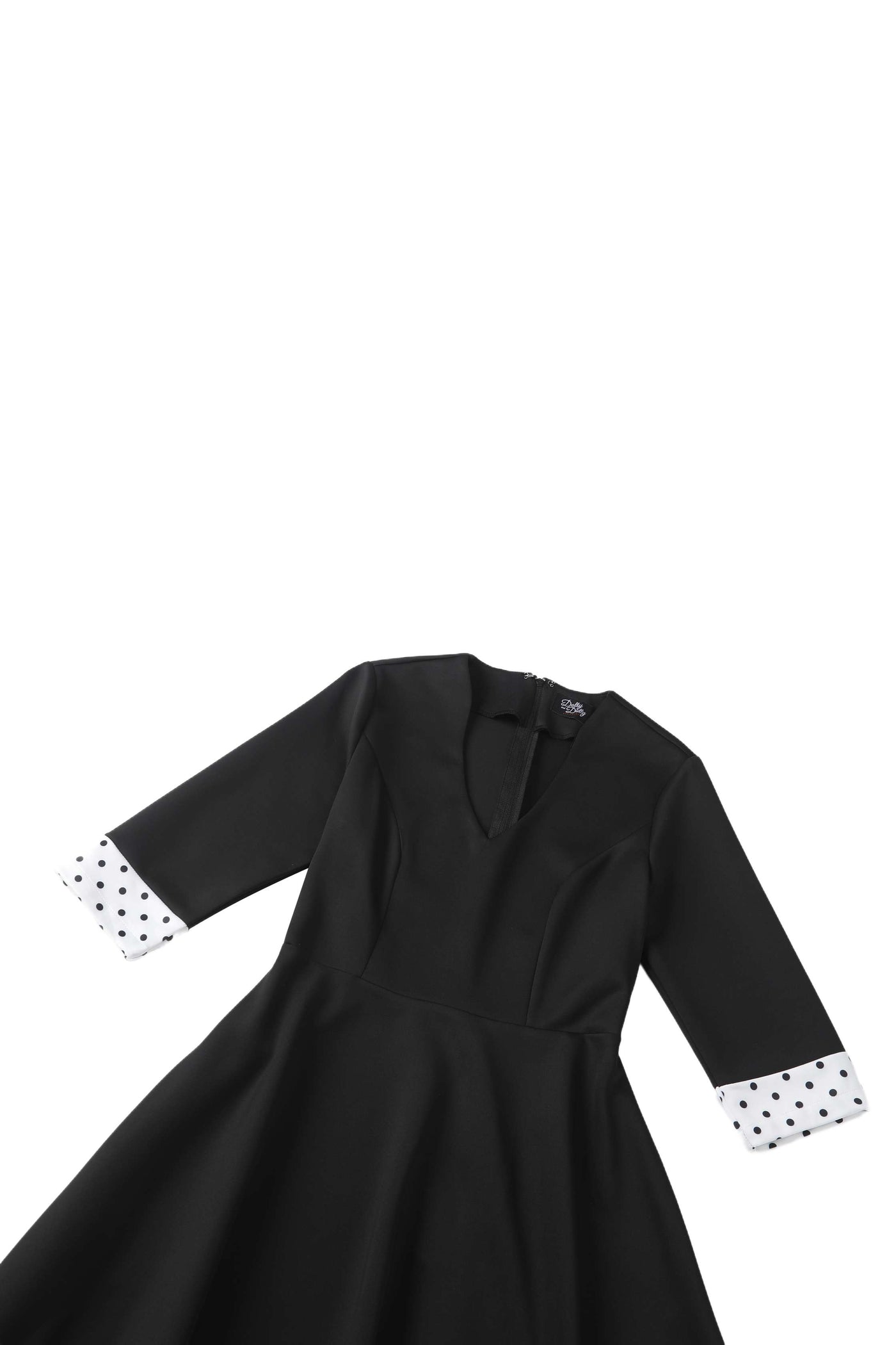 Close up view of Maria Black Circle Dress With Polka Dots