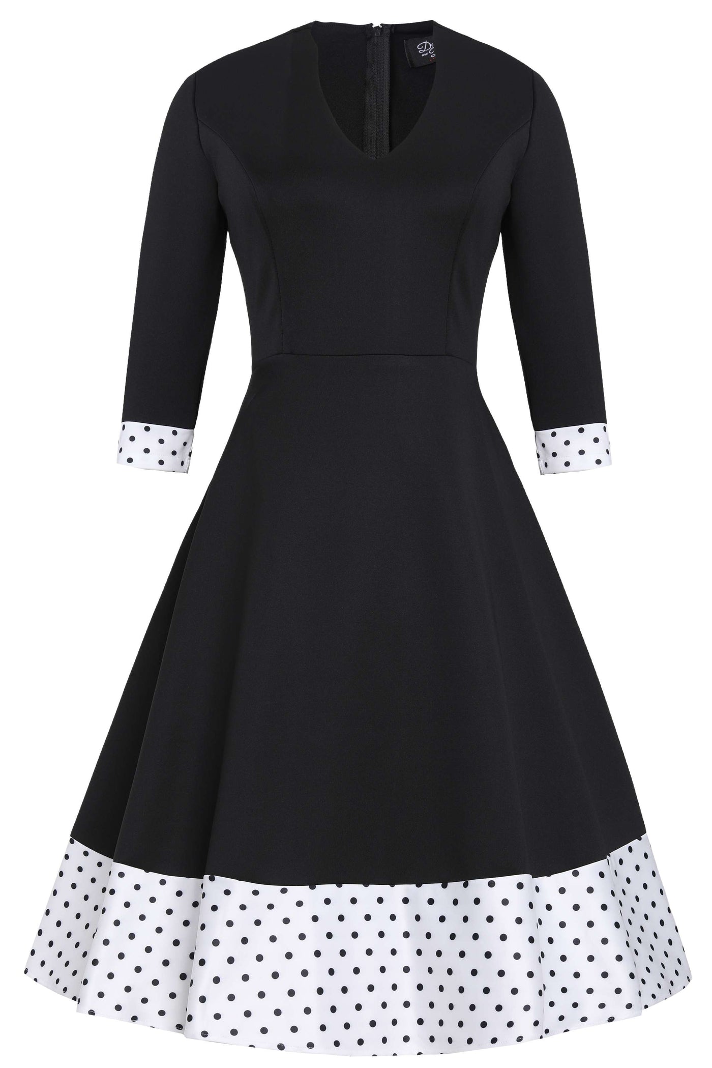 Front view of Maria Black Circle Dress With Polka Dots