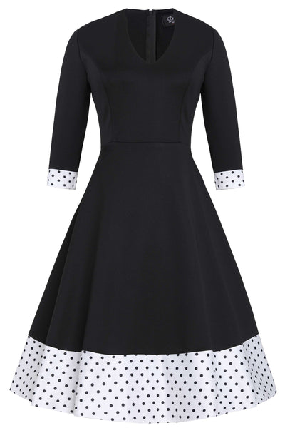 Front view of Maria Black Circle Dress With Polka Dots