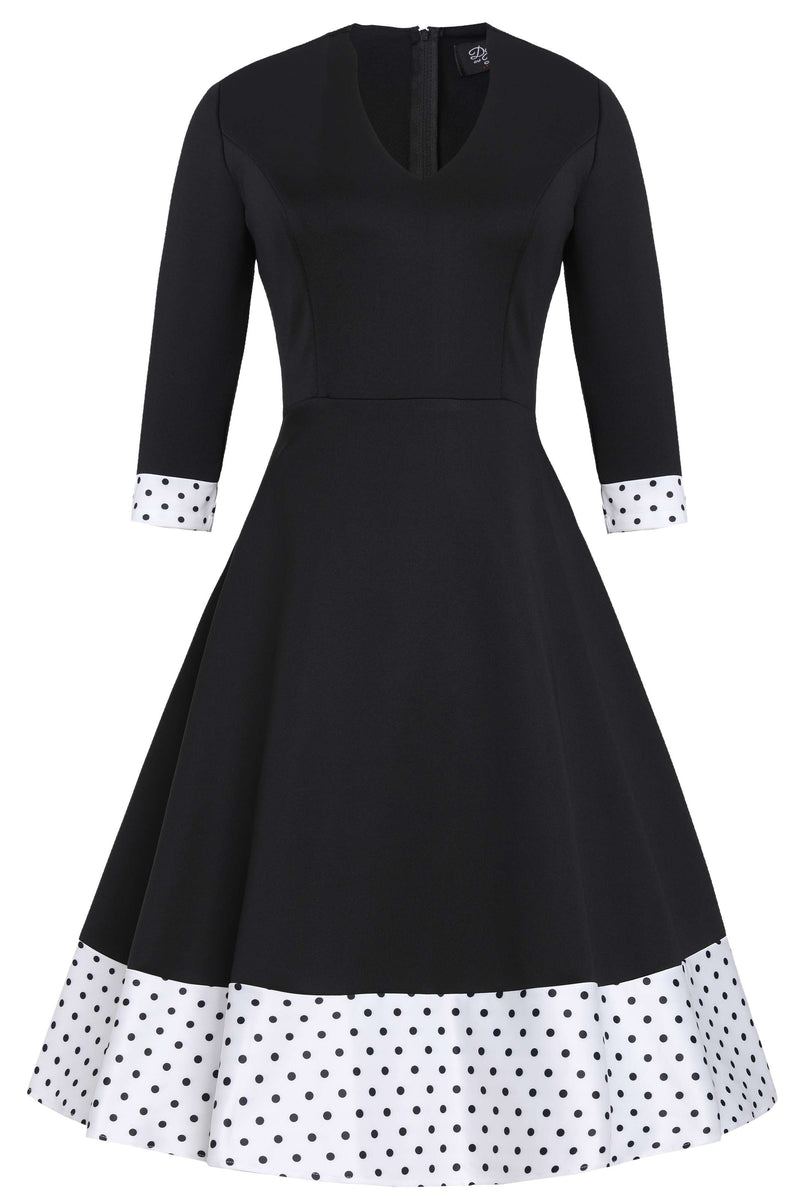 Front view of Maria Black Circle Dress With Polka Dots