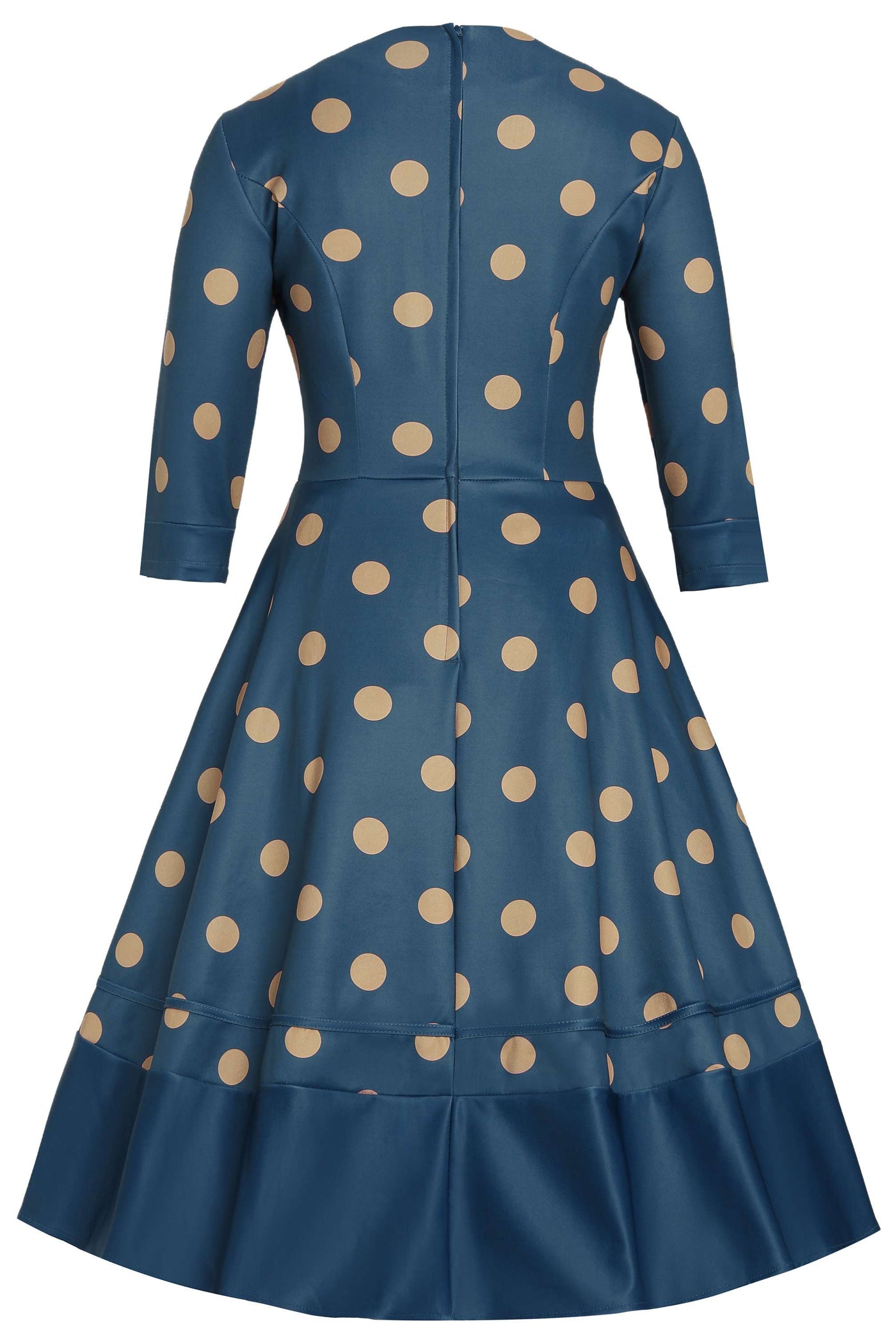 Back view of Maria Blue Circle Dress With Polka Dots
