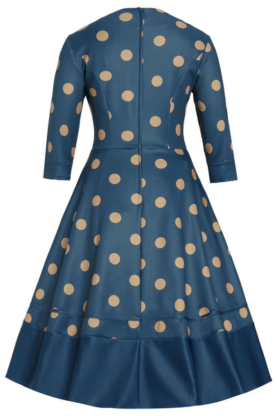 Back view of Maria Blue Circle Dress With Polka Dots