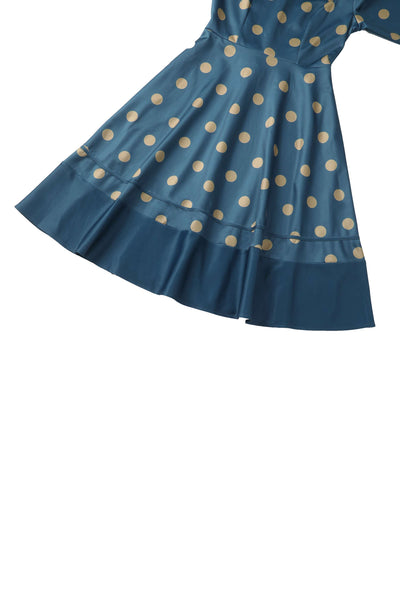 Close up view of Maria Blue Circle Dress With Polka Dots