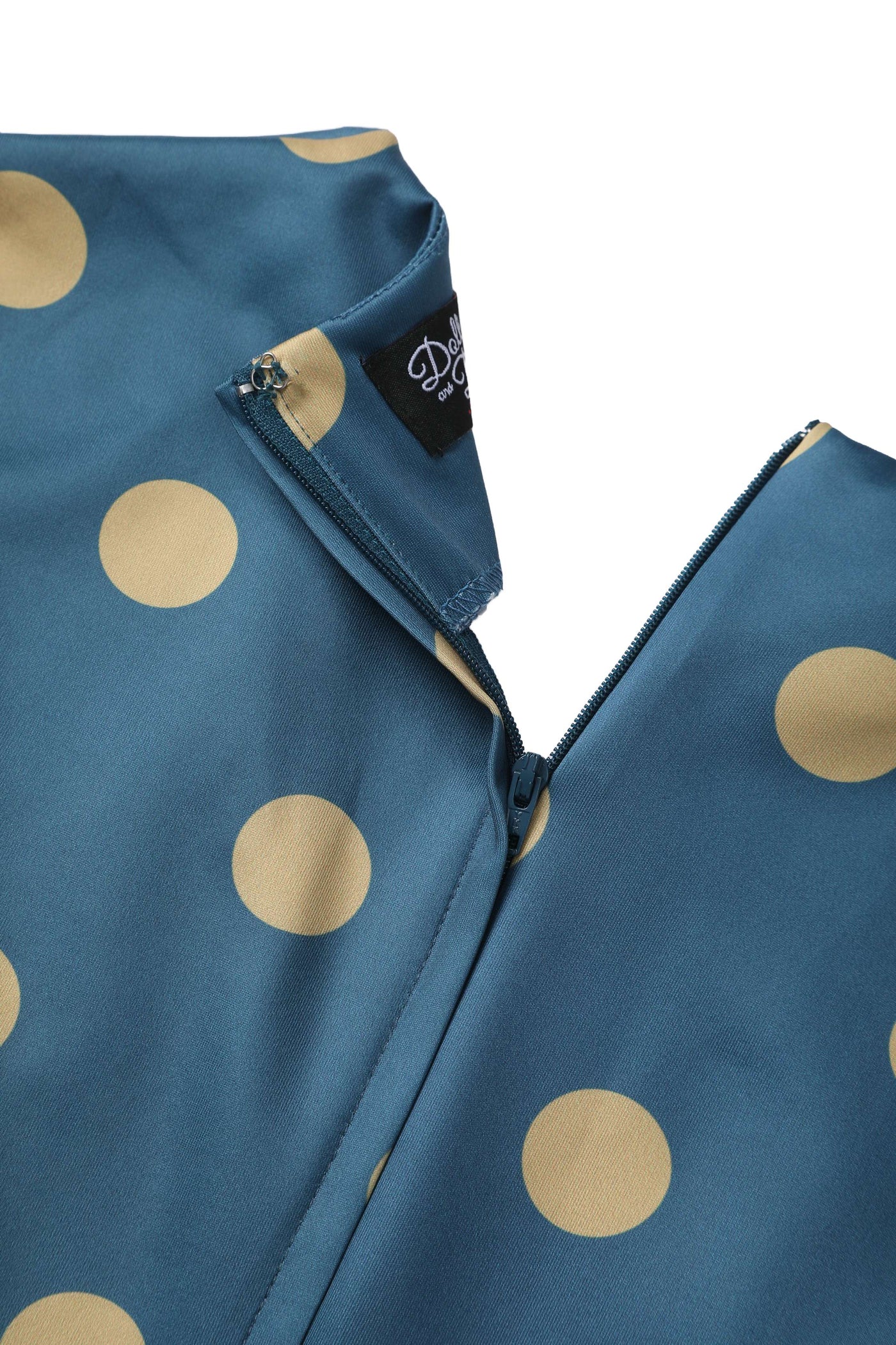 Zipper of Maria Blue Circle Dress With Polka Dots