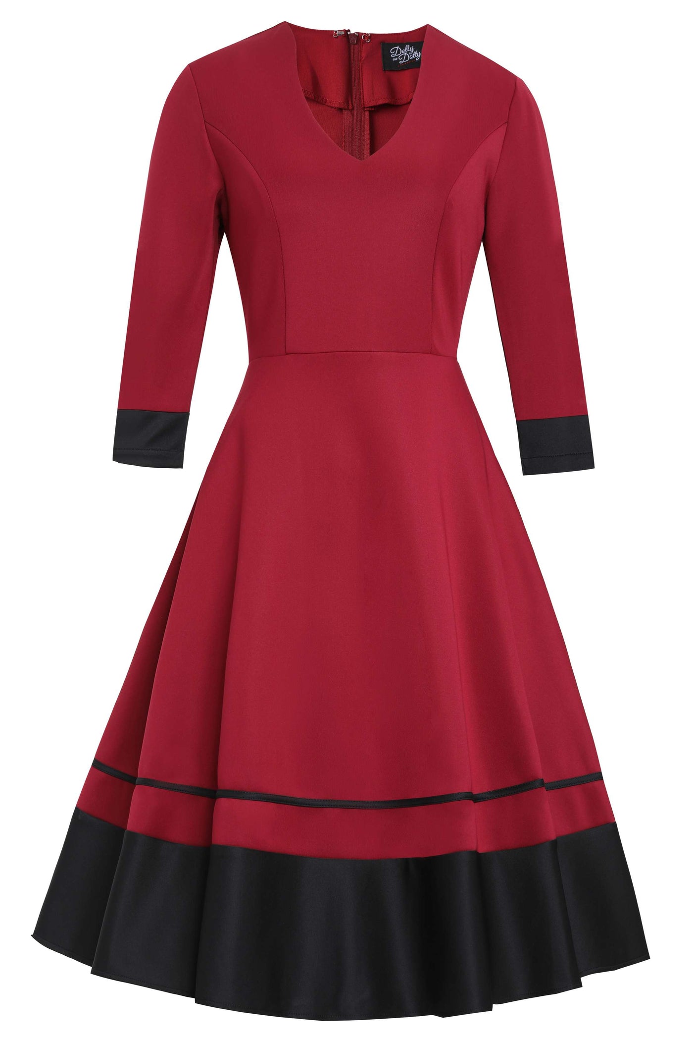 Front view of Maria Burgundy Circle Dress