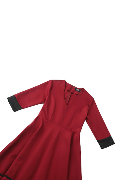 Close up view of Maria Burgundy Circle Dress