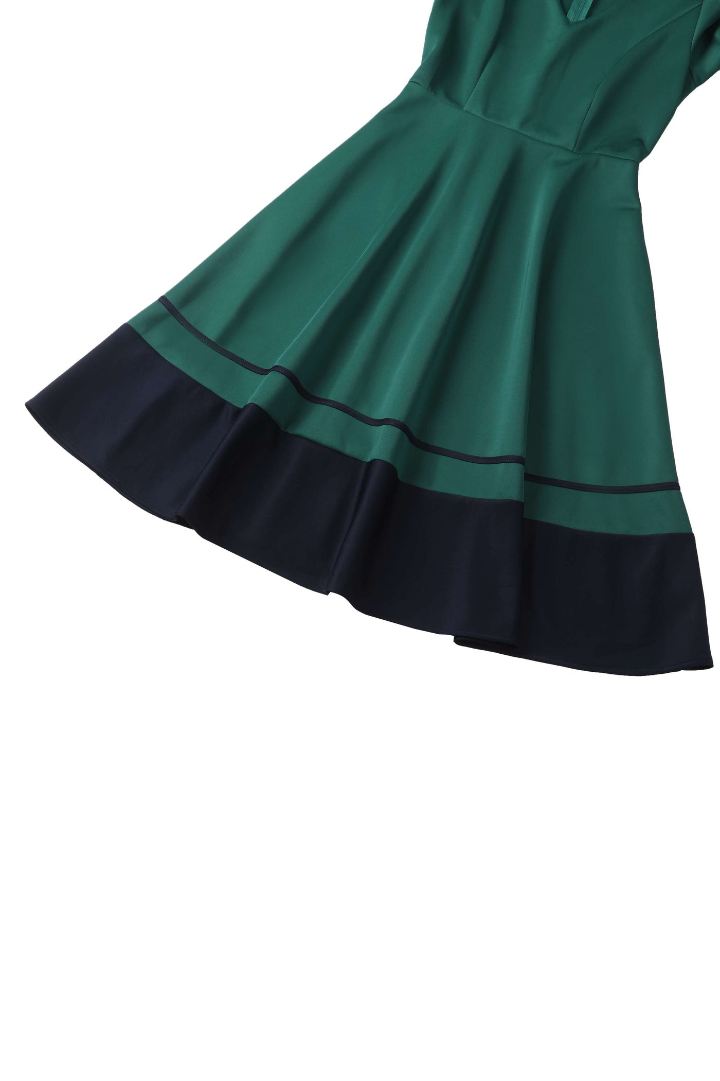Close up view of Maria Circle Dress in Green & Blue