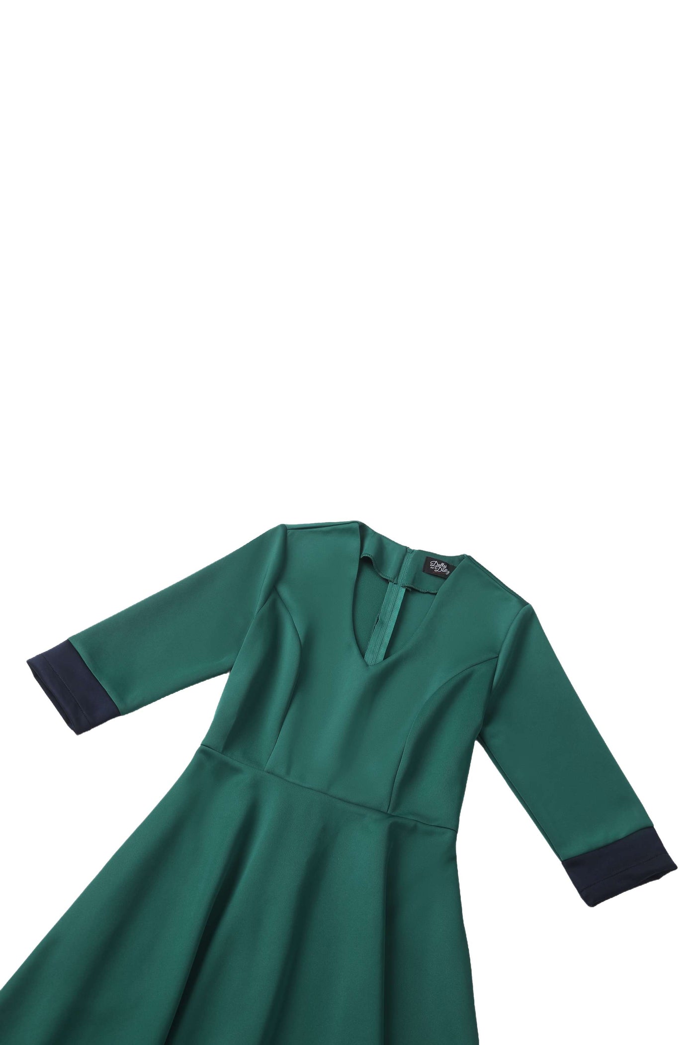 Close up view the top of Maria Circle Dress in Green & Blue