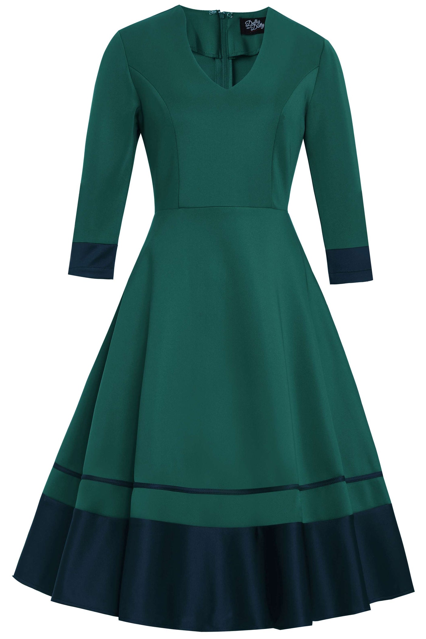 Front view of Maria Circle Dress in Green & Blue
