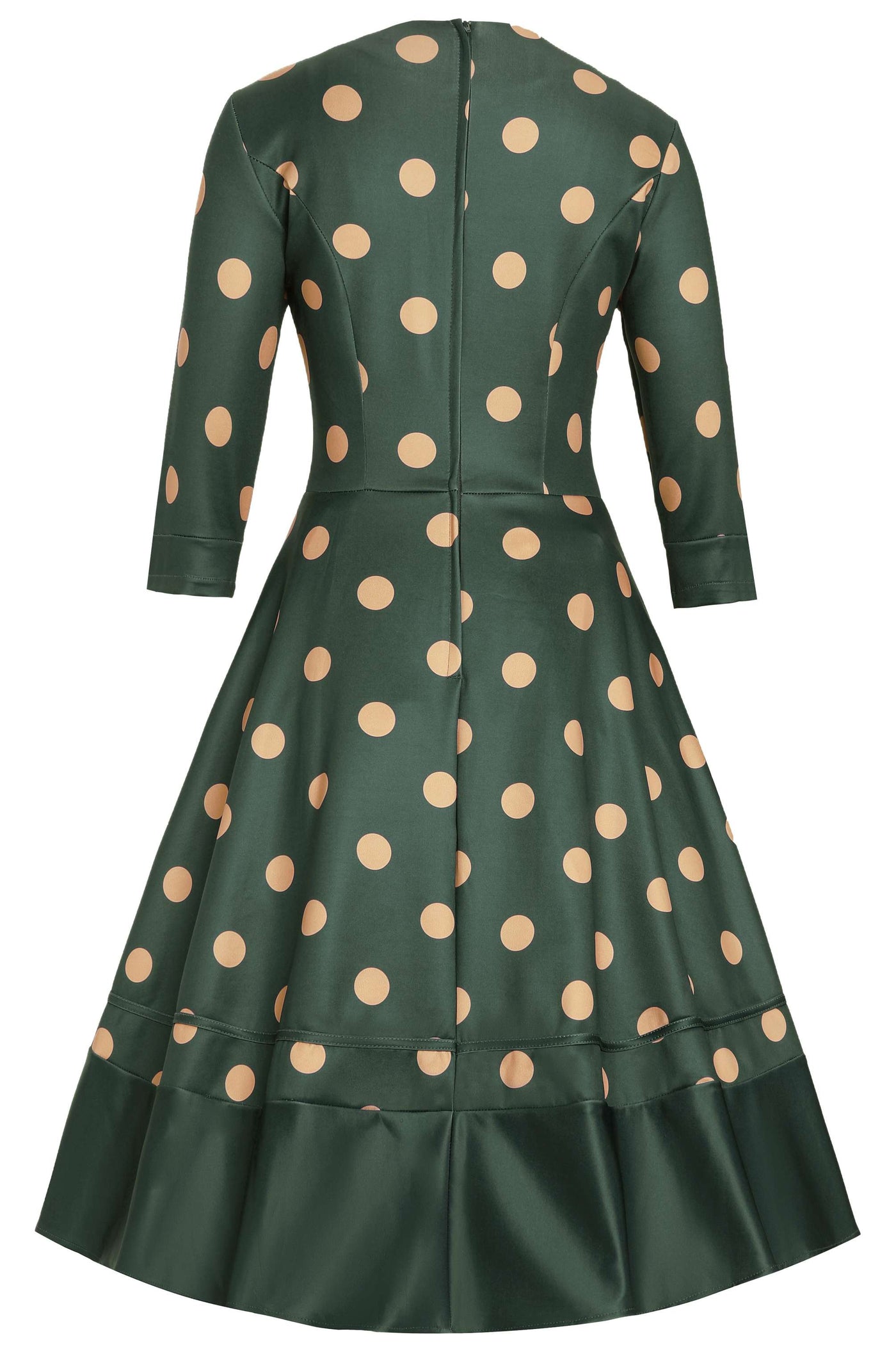 Back view of Maria Green Circle Dress With Polka Dots
