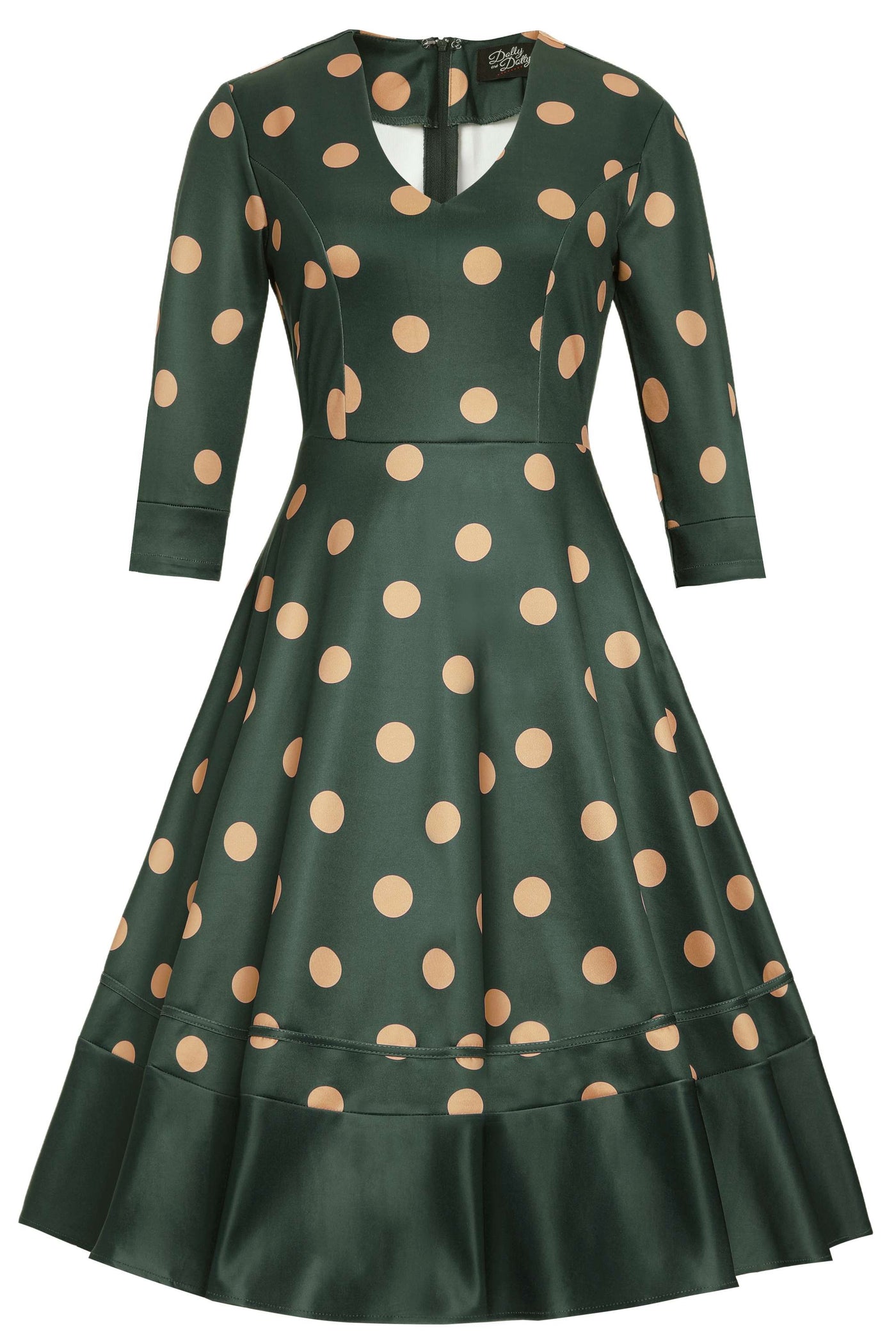 Front view of Maria Green Circle Dress With Polka Dots