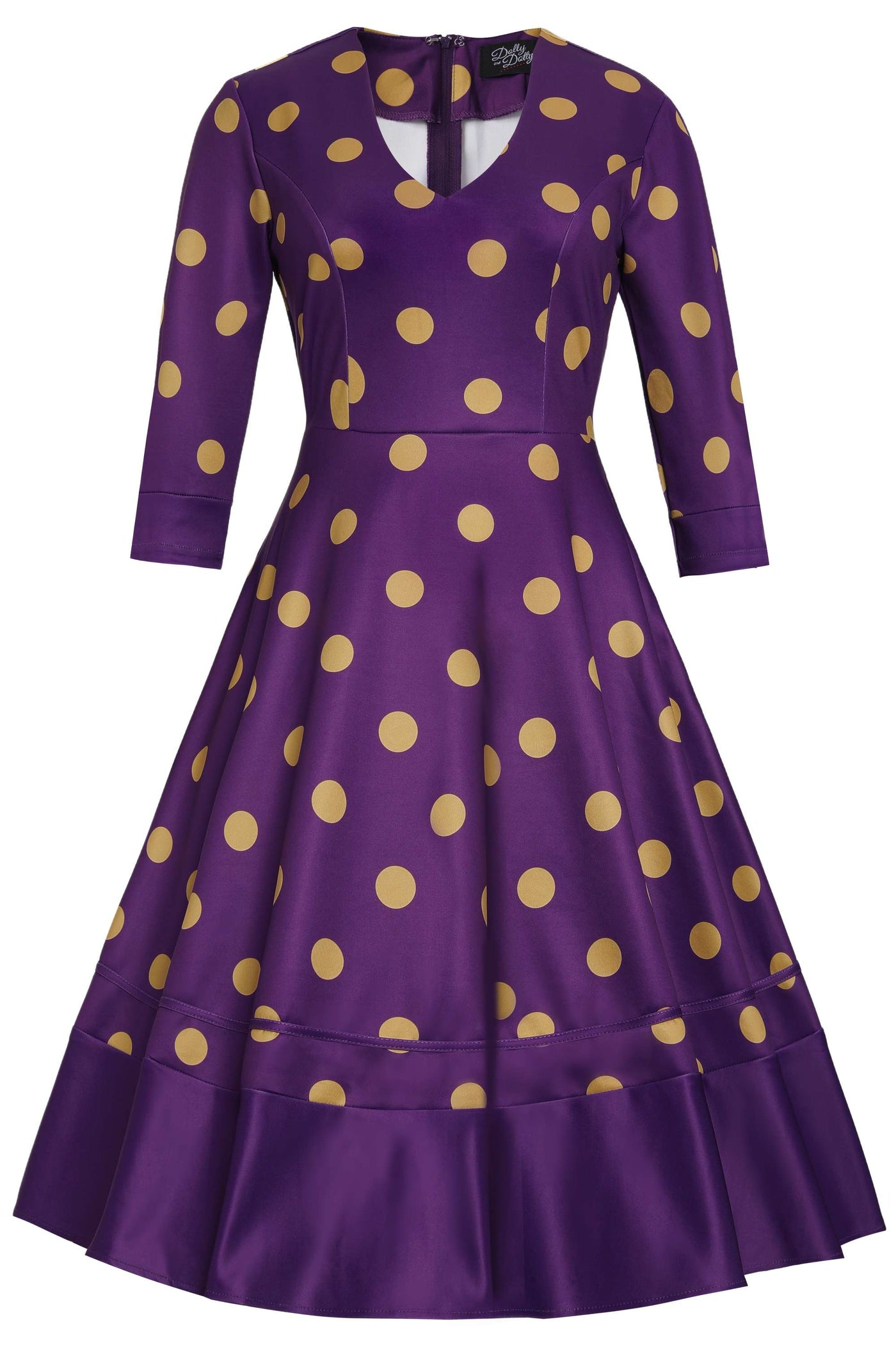 Front view of Maria Purple Circle Dress With Polka Dots