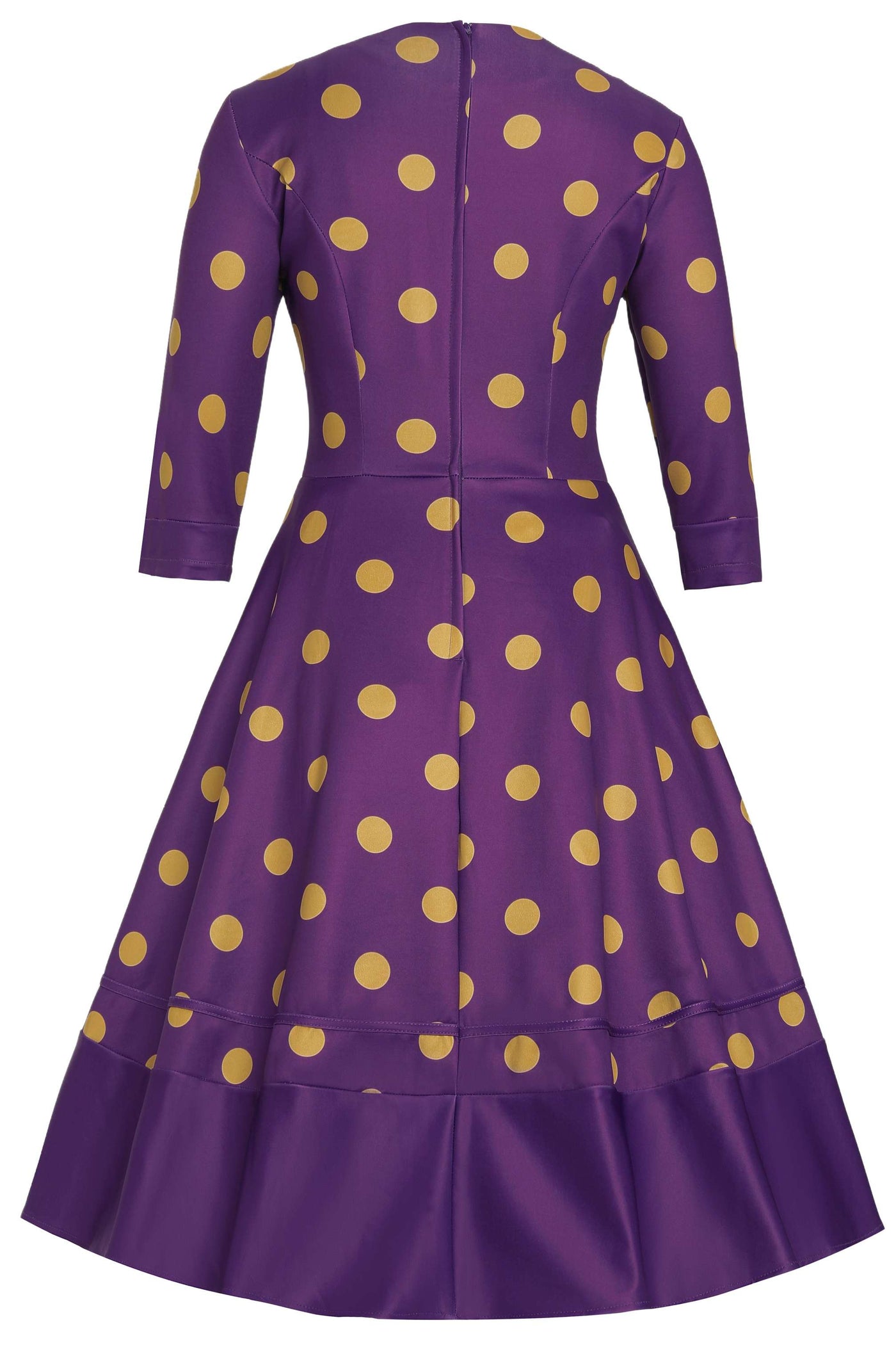 Back view of Maria Purple Circle Dress With Polka Dots