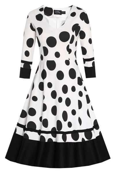 Front view of Maria White Circle Dress With Polka Dots