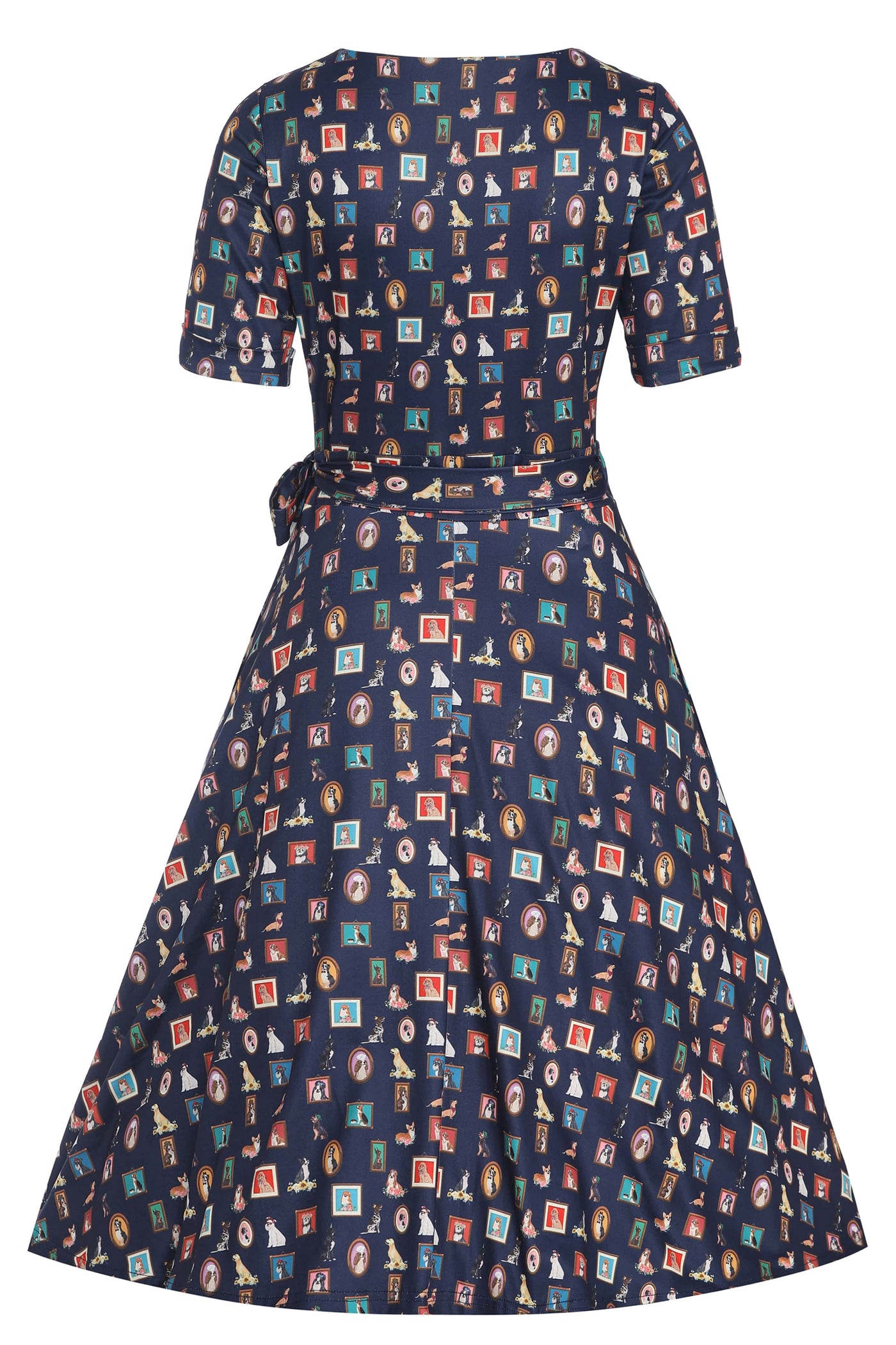 matilda dog picture frame wrap dress behind angle