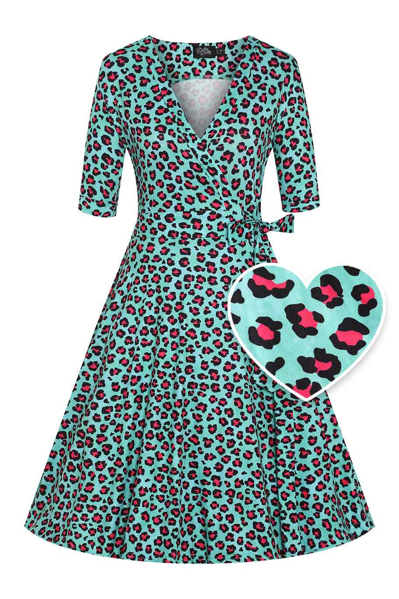 Y2K Leopard Print Wrap Dress In Green Y2K Leopard Print Wrap Dress In Green