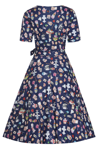 matilda navy blue wonderland wrap dress behind angle