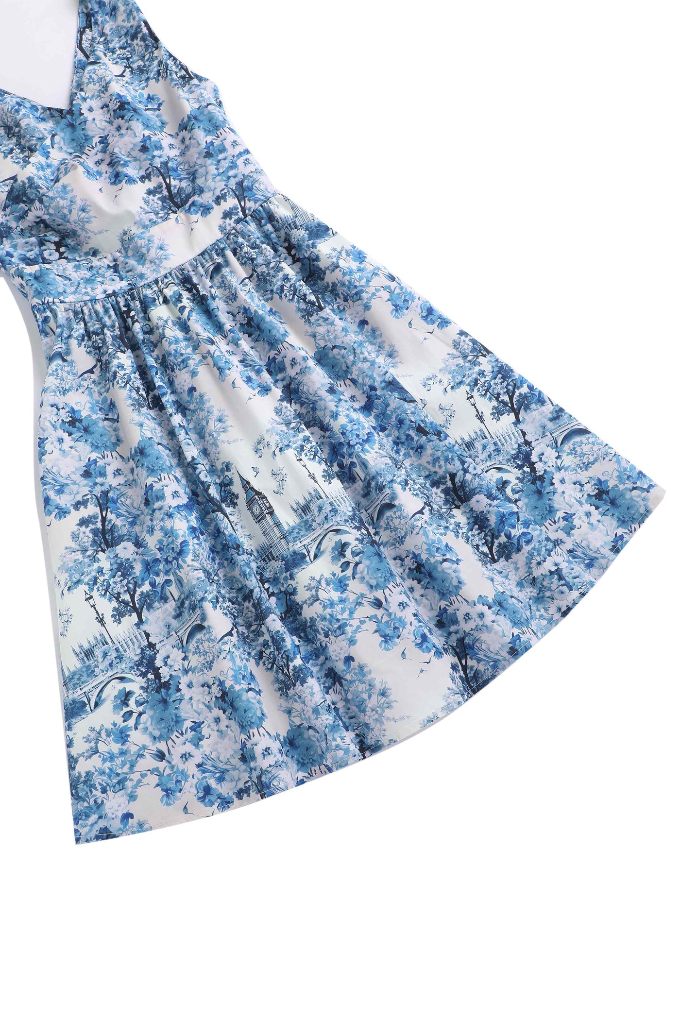 The skirt of May White Crossover Bust Dress In Big Ben Print