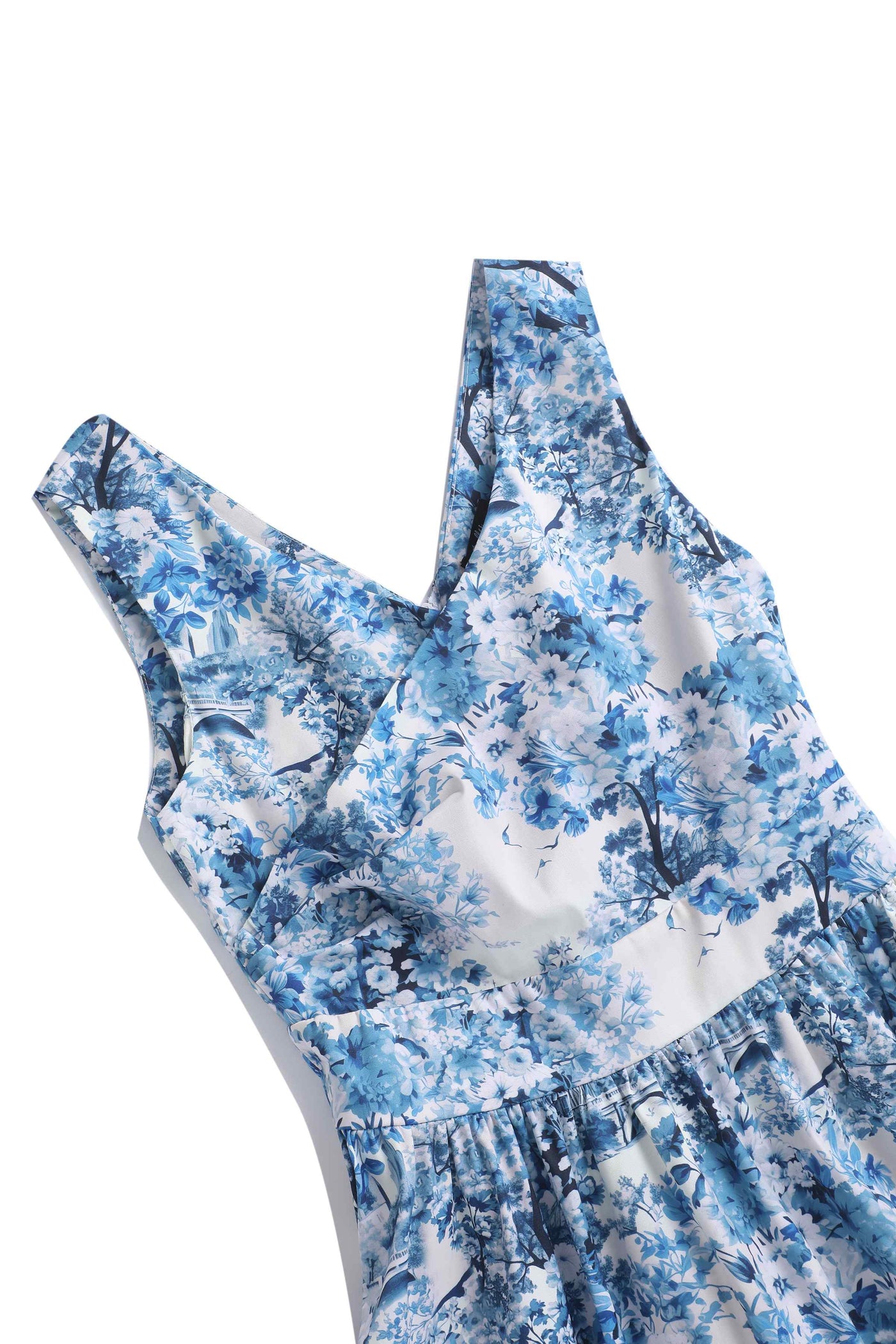 The top of May White Crossover Bust Dress In Big Ben Print