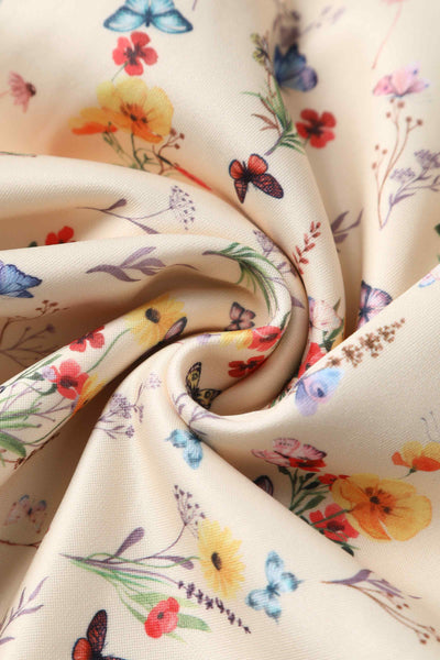 Close up View of Meadow and Butterfly Yellow Midi Dress