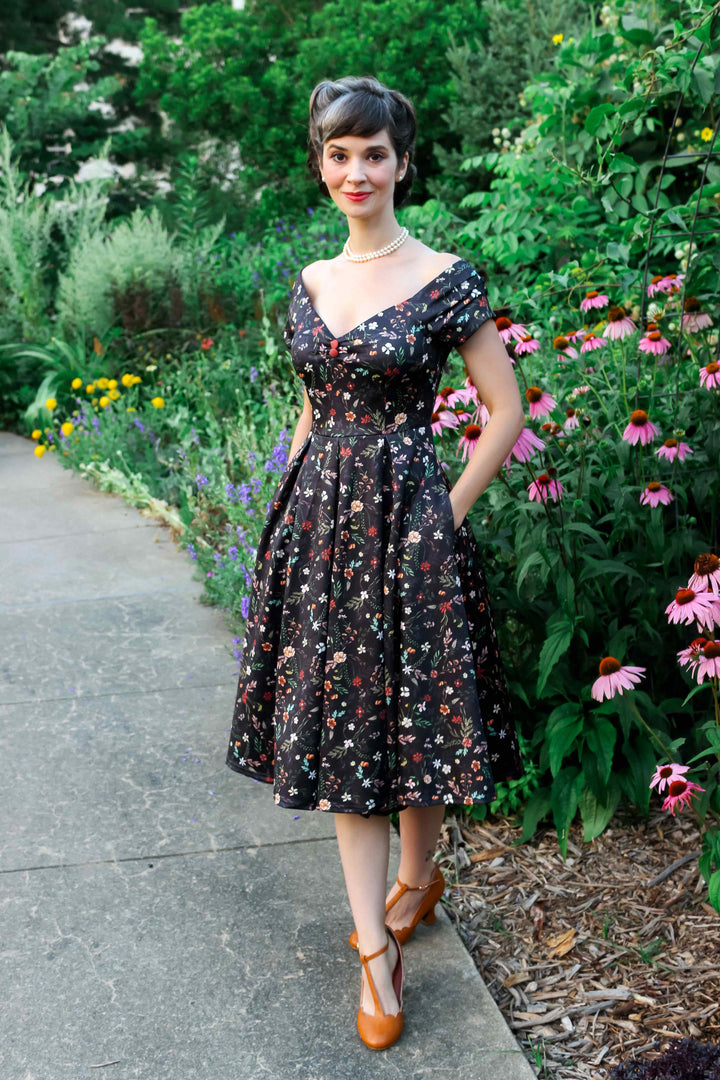 Lily Meadow Floral Black Off Shoulder Dress Lily Meadow Floral Black Off Shoulder Dress